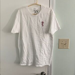 Riot Society White Tee with Red Rose Embroidery